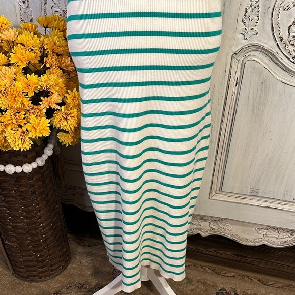 Becool Striped Green and White Ribbed Knit Body con  Women's Maxi Dress - Picture 3 of 7
